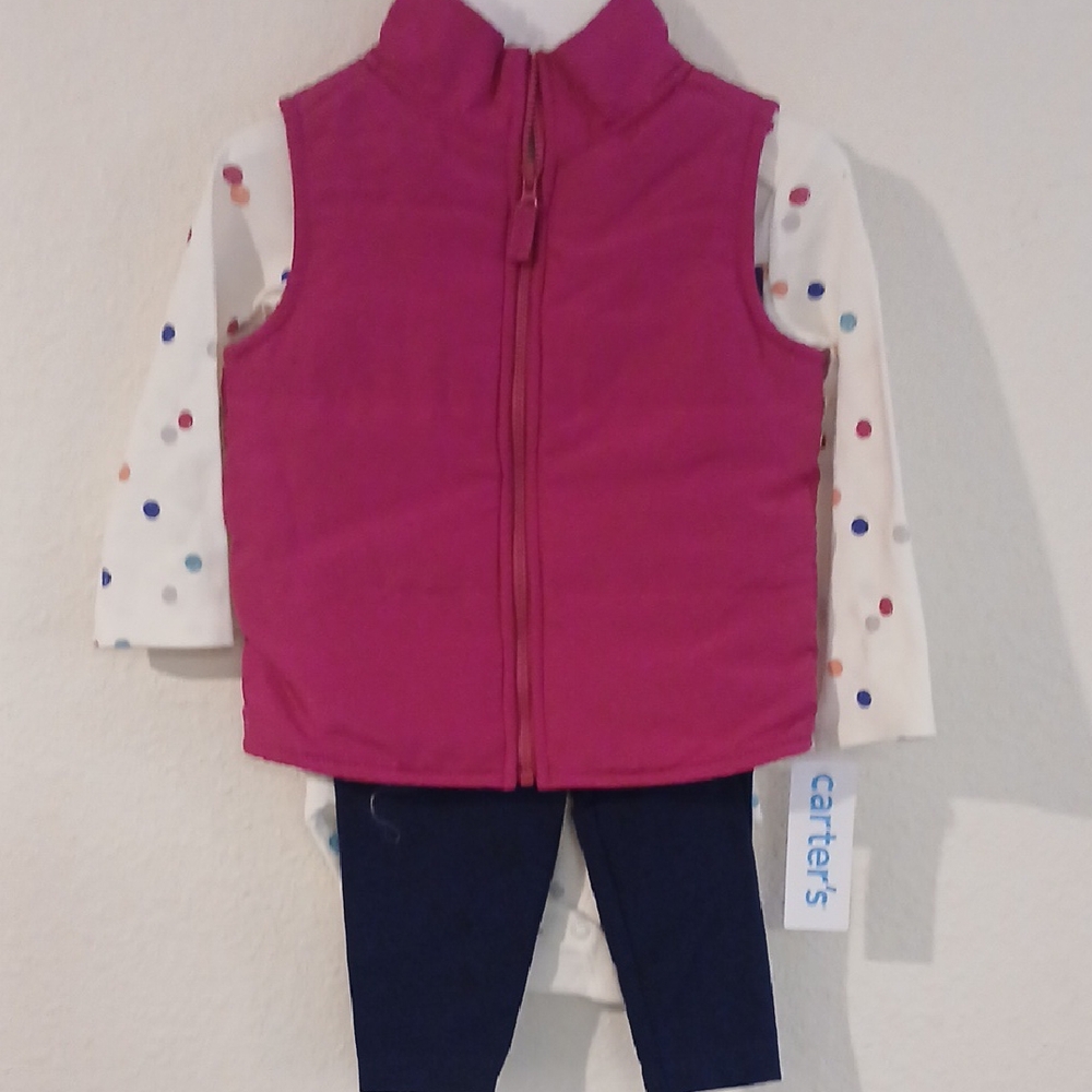 Carter's Fuchsia Vest with Polka Dot Top and Navy Leggings